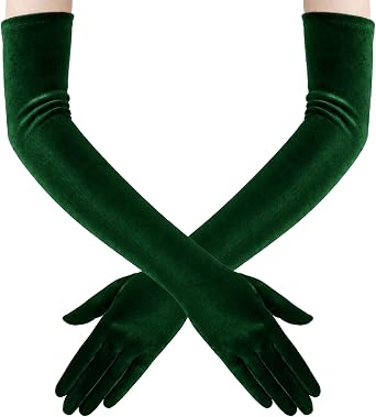 Green Velvet Gloves for Women St. Patricks Day Costume Gloves Long Opera Glove Elbow Length 1920s Opera Costume Flapper Evening Banquet Party Supplies
