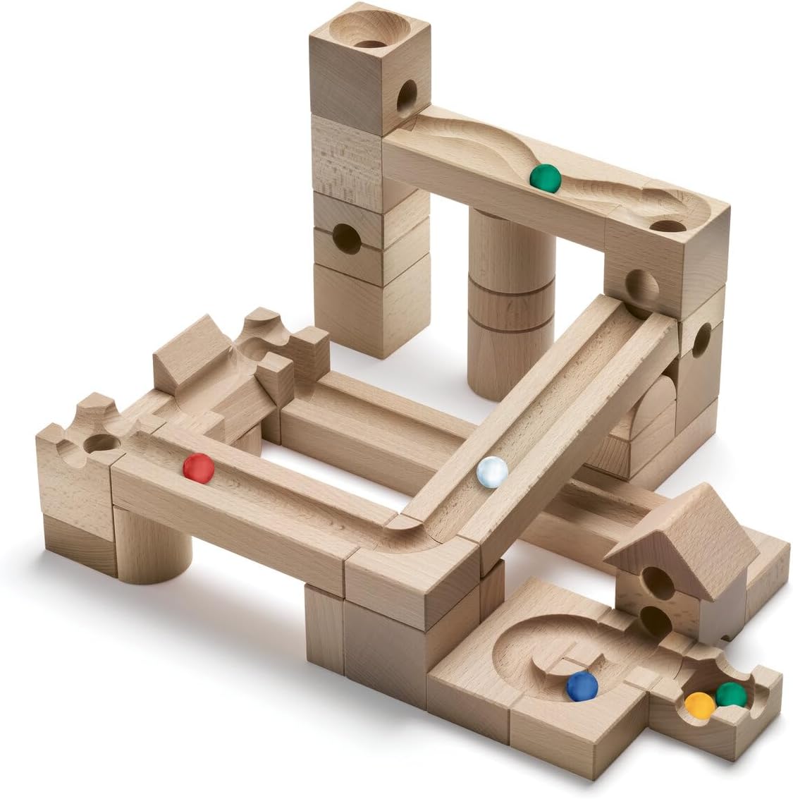 Cuboro Junior - Starter Set with 40 Wooden Track Building Elements & 6 Marbles