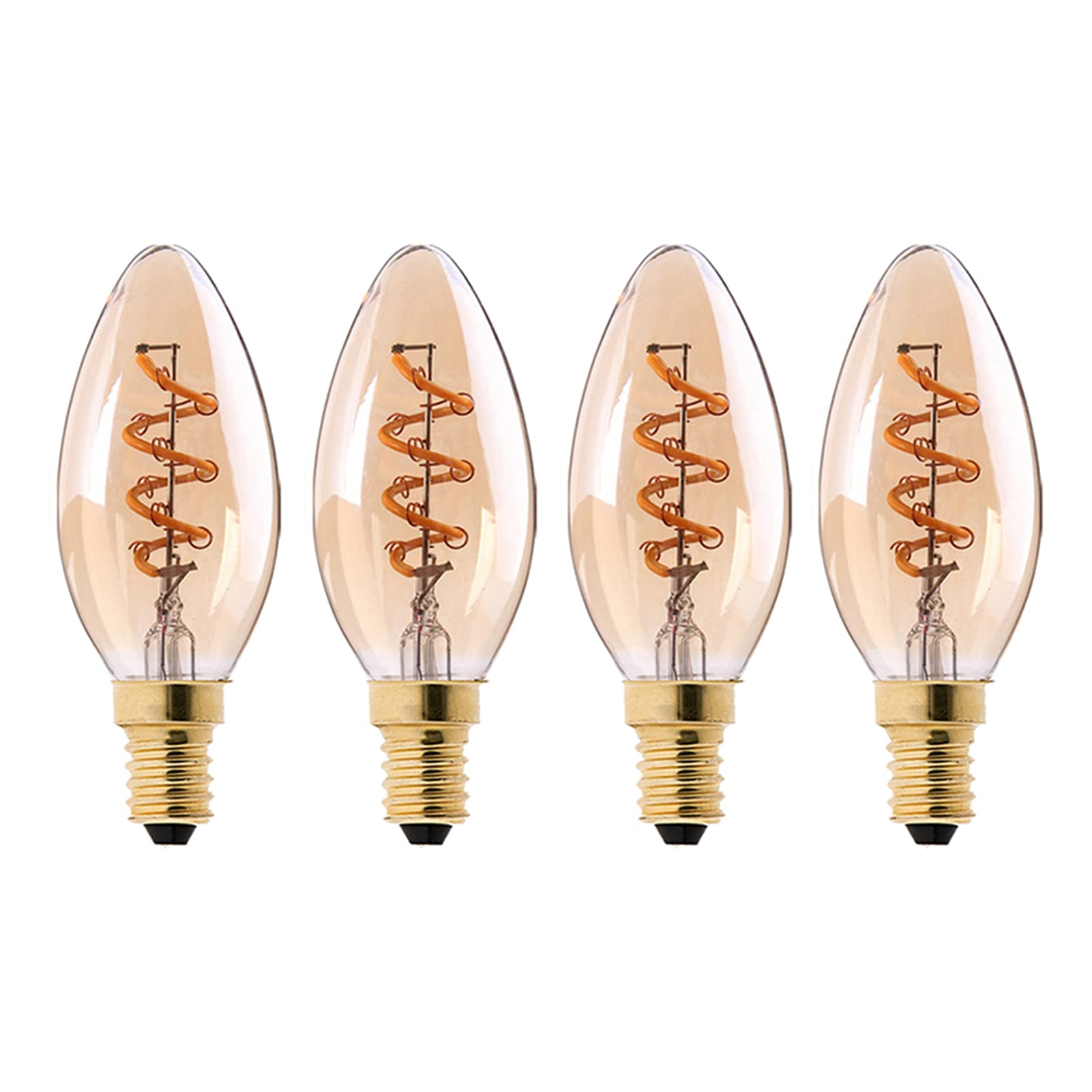 Zestaw 4 żarówek LED Edison 3 W, E14 w kształcie torpedy, ciepła żółta, 3 W = 30 W, antyczna, elastyczna spiralna żarówka LED, możliwość ściemniania