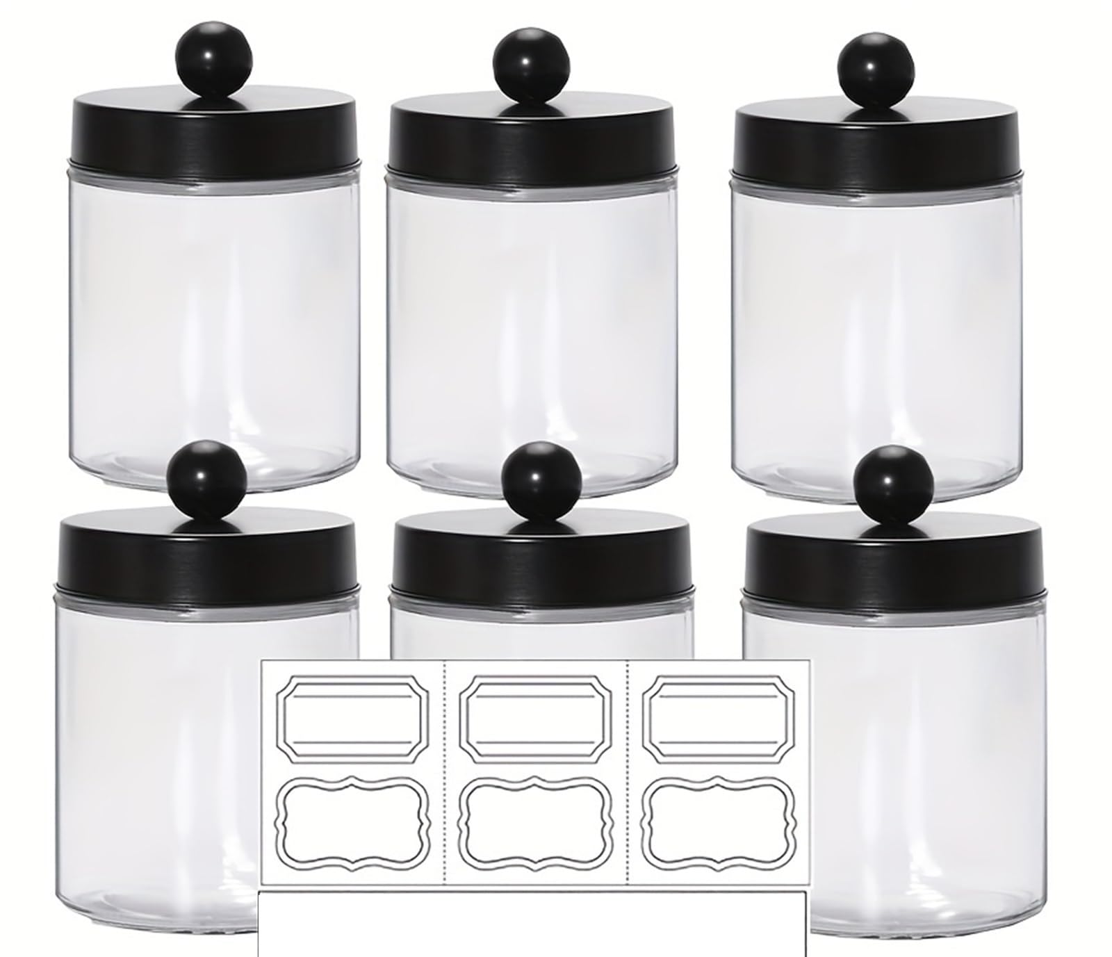 QuxetlRyz Qtip Holder Jars Bathroom Vanity Storage Organizer -Countertop Canister Container Farmhouse Decor &Cute Stickers Cotton Buds Holder(6pcs)