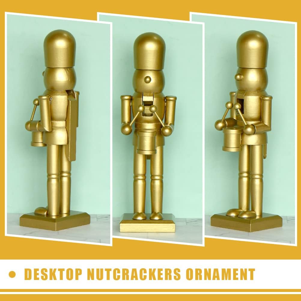 LUOZZY Christmas Craft Wood Nutcracker Figurines Unfinished Wood Nutcracker Soldier Figure for Christmas Desktop Decorations, Gold