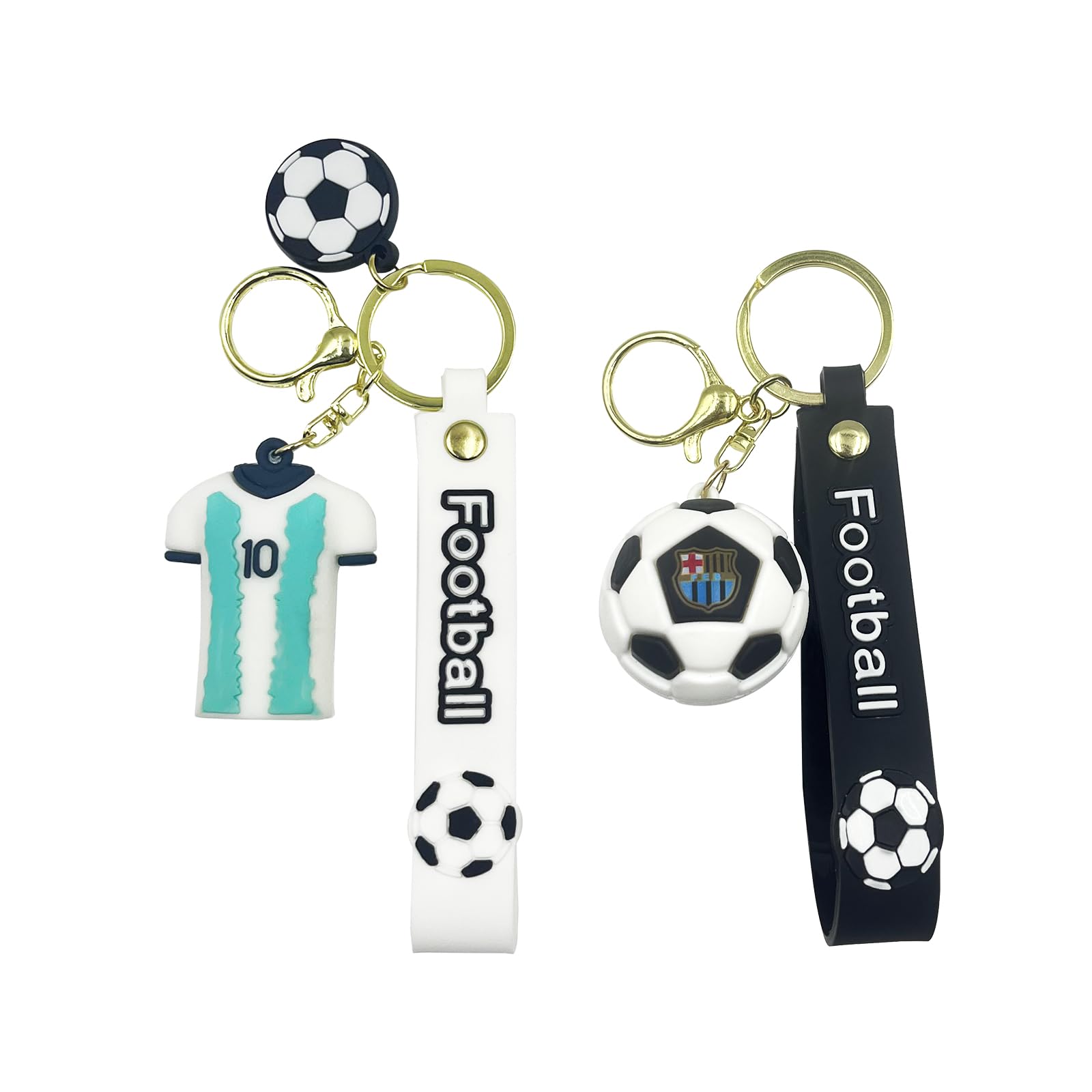 2 portachiavi a forma di pallone da calcio, portachiavi 3D in silicone iconico globale, per ragazzi, scuola, carnevale, ricompensa, regalo per feste di calcio