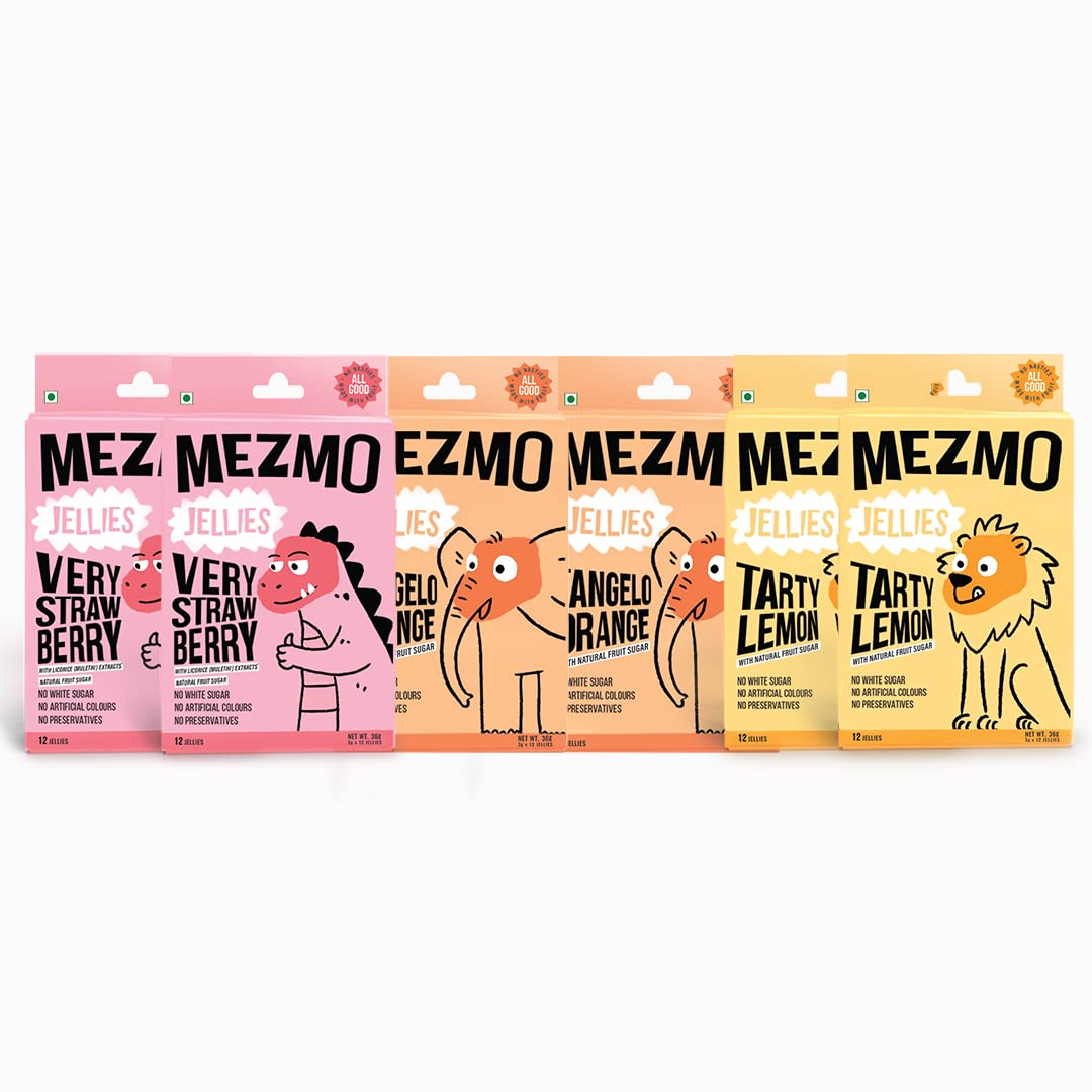 MEZMO soft jelly healthy n yummy candy with natural fruit sugar 240gms 72 jellies (Pack of 6) - Very Strawberry,Tarty Lemon & Tangelo Orange