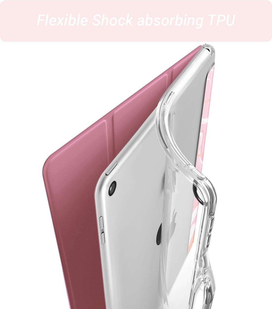 Popshine Marble Lite Case Designed for iPad 10.2 9th Generation (2021) / 8th Gen (2020) /7th Gen (2019), Smart Cover with Pencil Holder, Flexible Clear TPU, Slim Fit Trifold Folio, Liquid Marble Pink