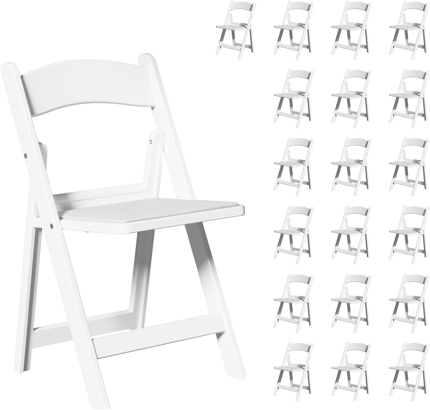 20 Pack Resin Folding Chairs with Reinfoced Steel Frame for Indoor and Outdoor, Meeting Room, Patio, Garden, Wedding, Party and Restaurant 350lb(White)