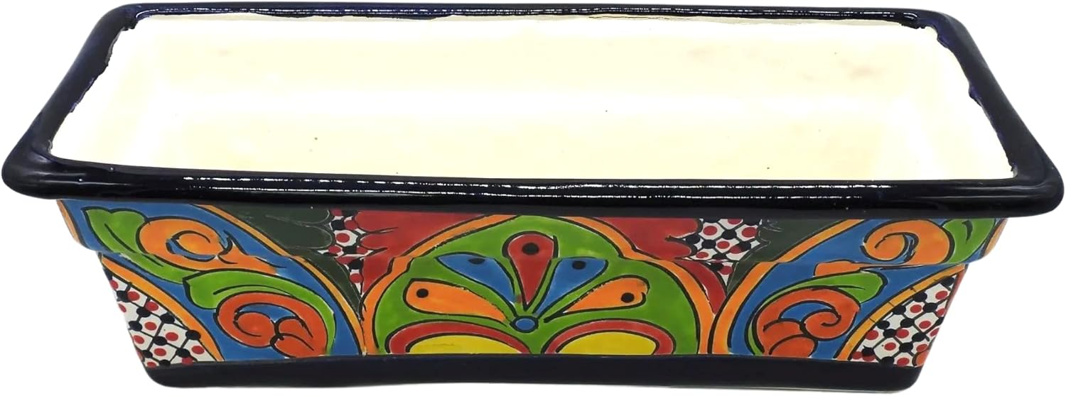 Window Box Planter Small Hand Painted Pot Rectangle Indoor Outdoor Multi Colored Glazed