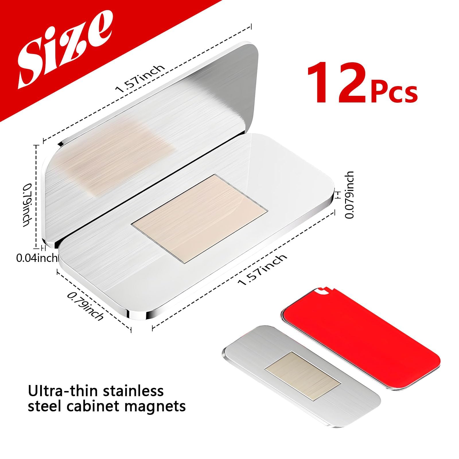 Relaxoul 12 Pack Ultra Thin Magnetic Cabinet Catch – 20 Lb Holding Force, Adhesive Mount, Stainless Steel – For Drawers & Doors