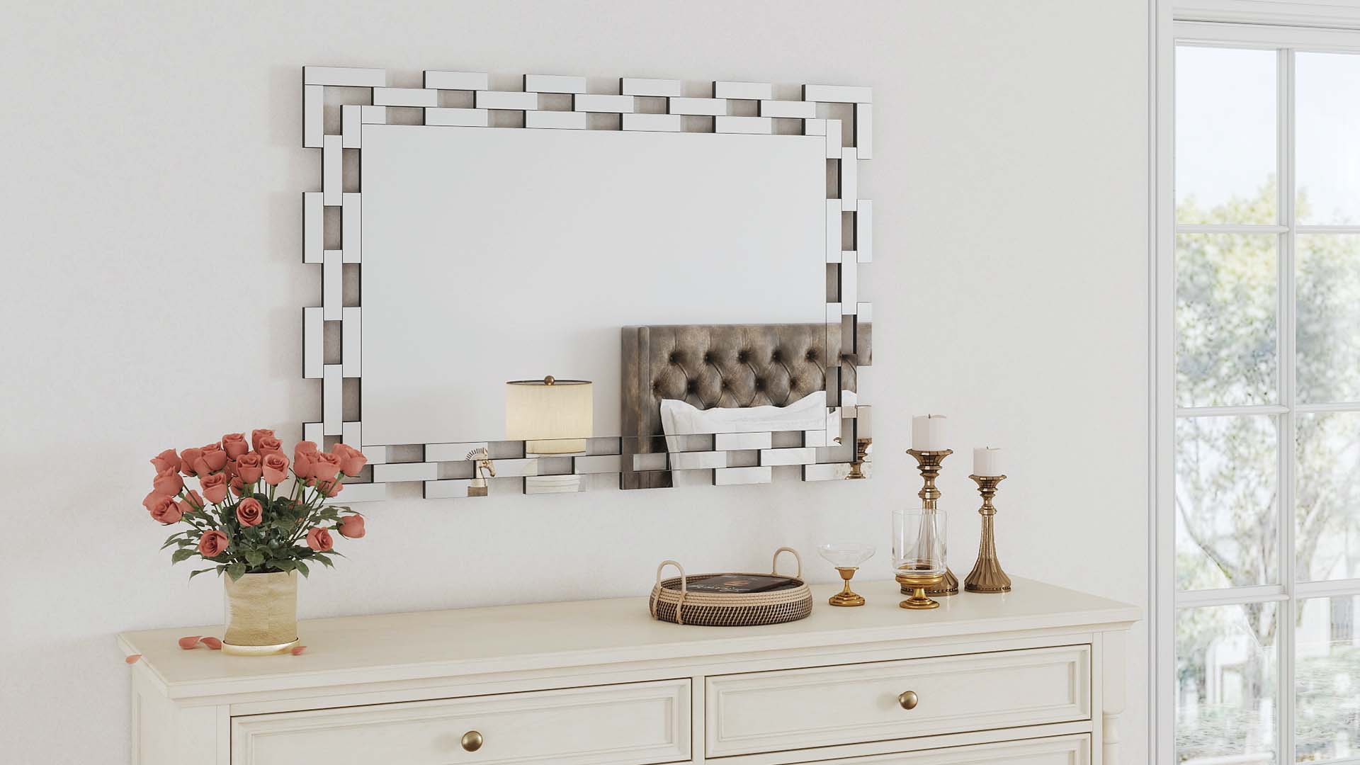 Amazon.com: Chende 47''x32'' Frameless Glass Wall Mirror, Modern