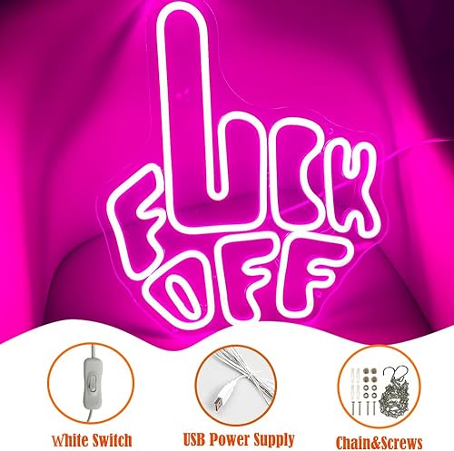 Miniatura 10 de Fuck Off - Letrero de neón con luces LED de neón para decoración de pared, habitación, bar, hogar, hogar, decoración de cueva, colgante de pared
