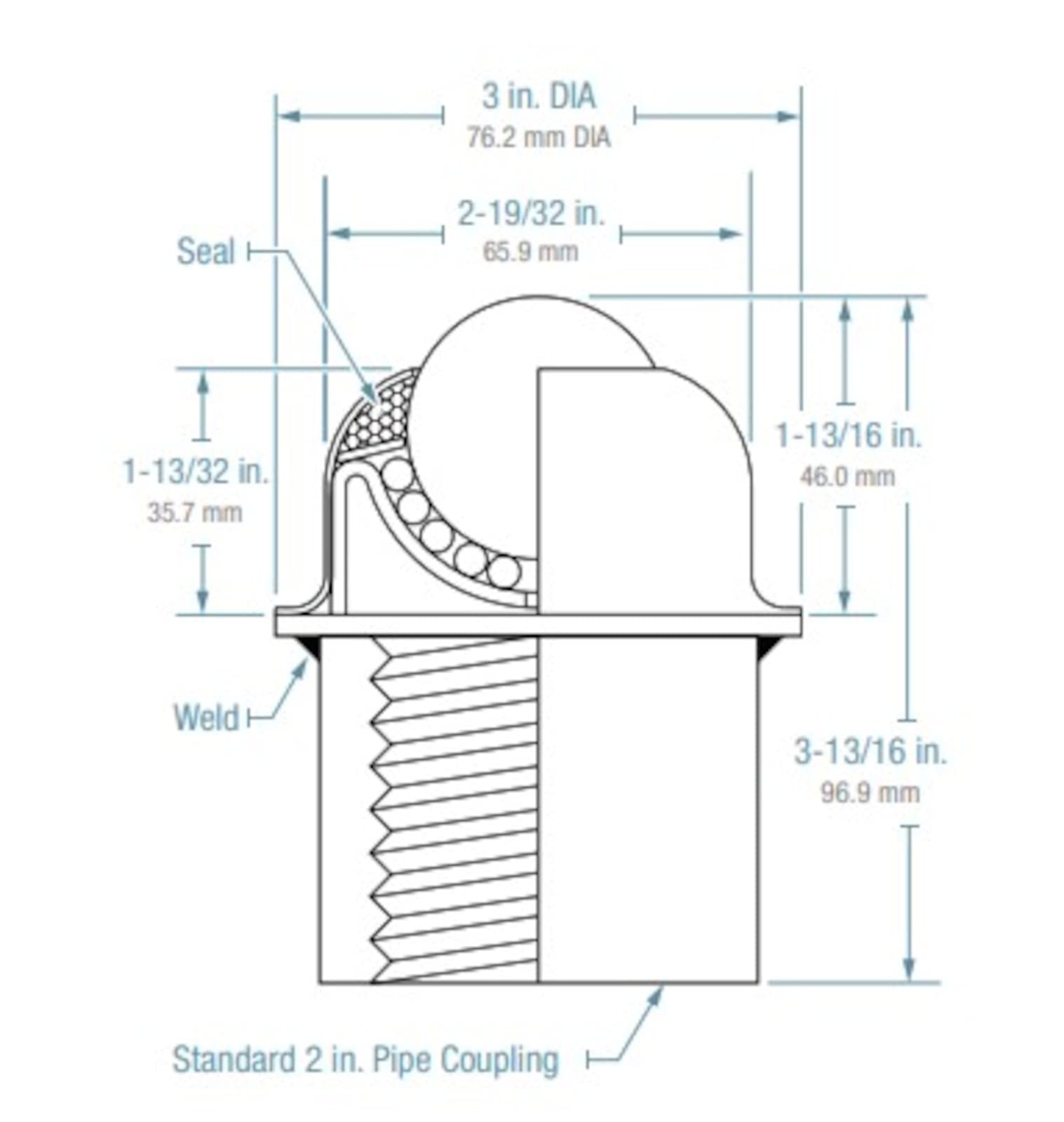 PBT-1-1-/2CS/SS Hudson Bearing Pipe Mounted Ball Transfer, Stainless Steel Ball