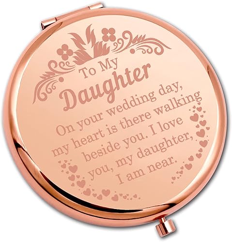 PLITI Espejo compacto para hija con texto en inglés "To My Daughter", regalo conmemorativo de boda, regalo conmemorativo de novia, espejo de
