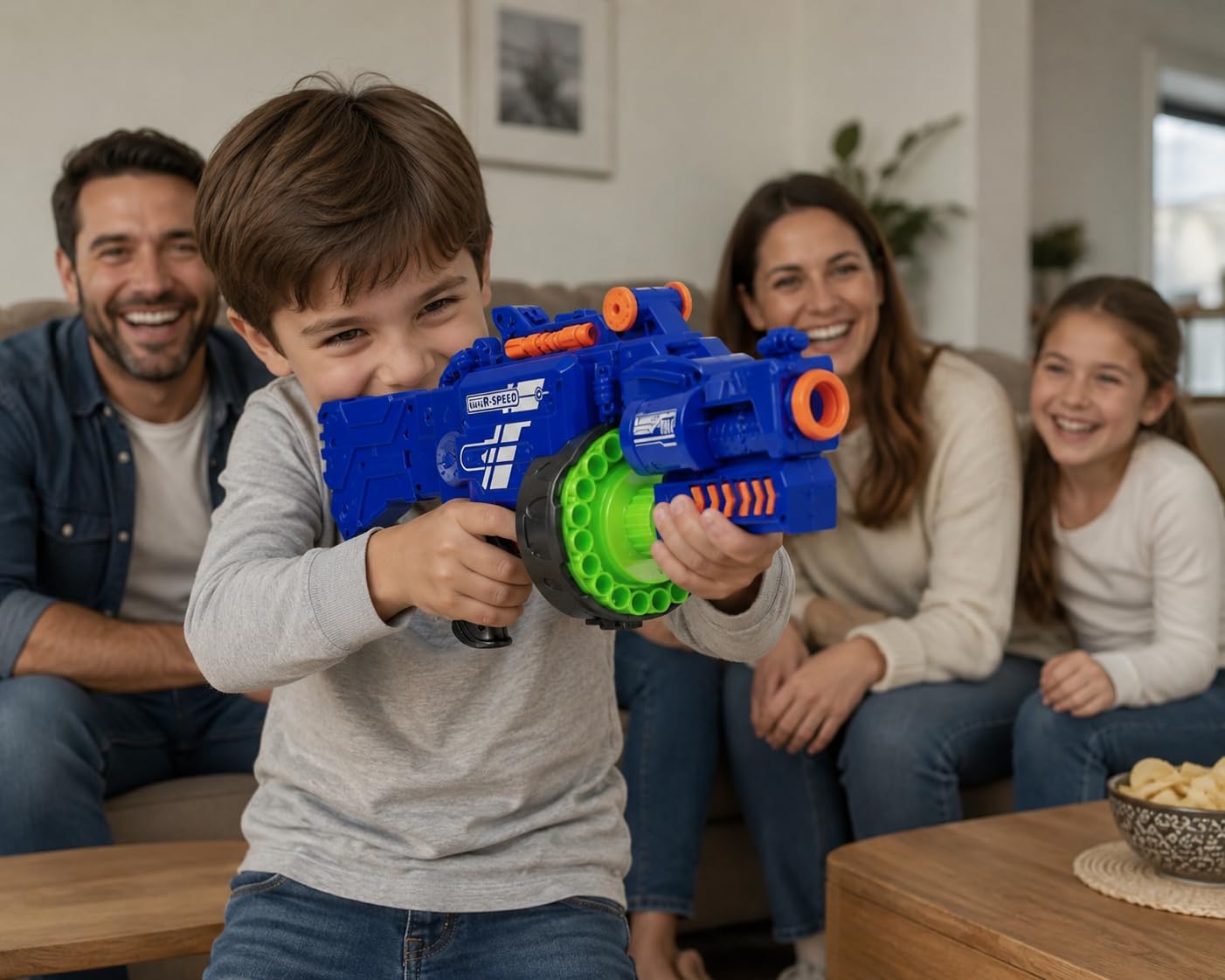 Elektryczny pistolet do zabawek Blaze Storm, 40 rzutek piankowych | Certyfikat CE, zasilanie 5 bateriami AA, automatyczna obrotowa strzelanka do celu, strzelanka