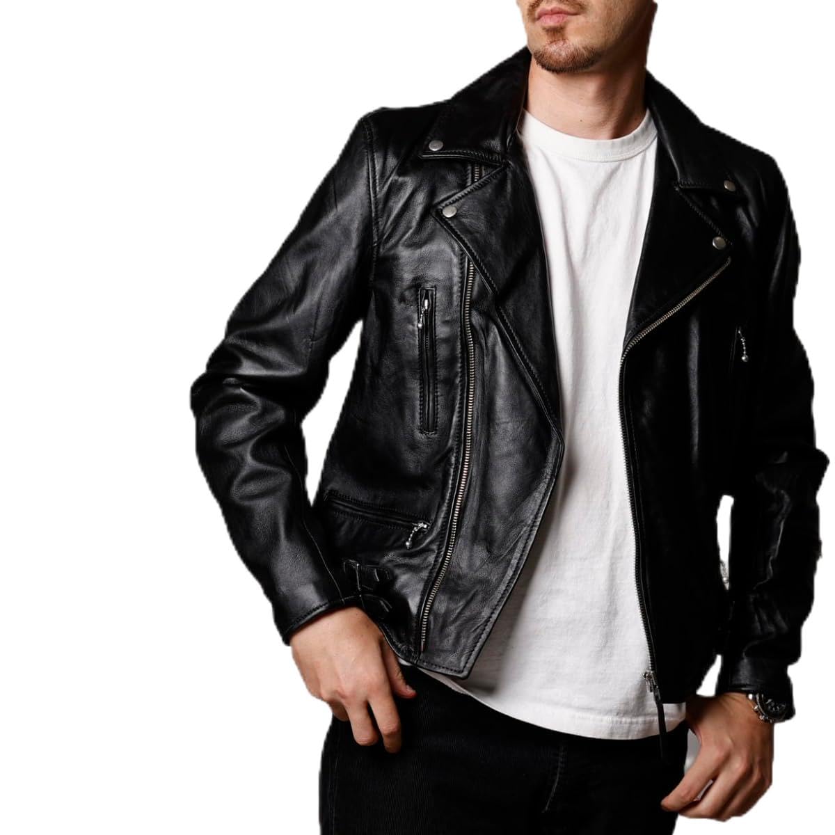 Amazon | [皮の但馬屋] ダブルライダースジャケット 本革 メンズ UK