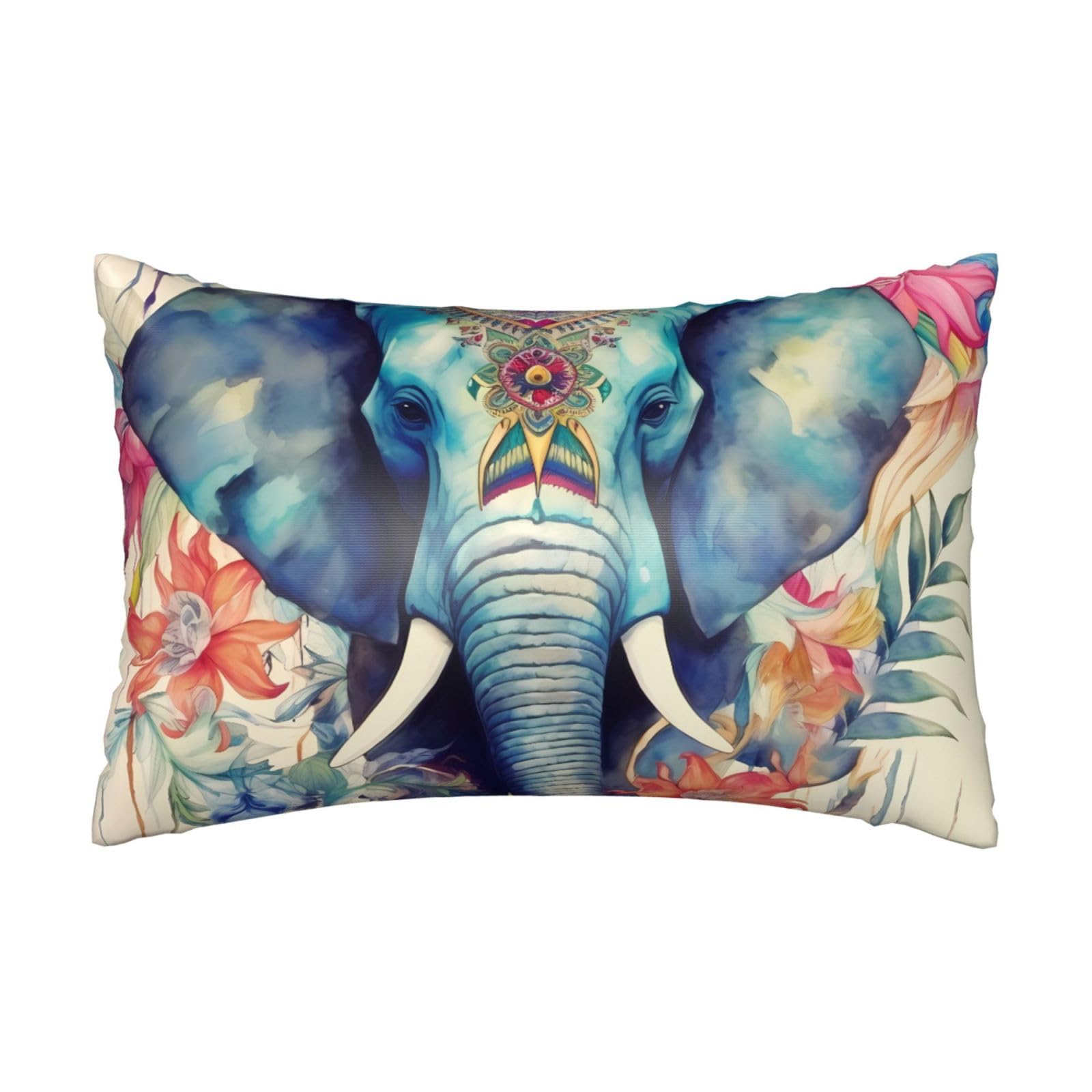 Satin Pillowcase for Hair and Skin, Peacock Feathers Elephant Pillow Case Queen Size 20x30 Inches, Cooling Silky Pillowcases with Zipper Ultra Smooth and Soft Pillow Cover for Sleeping