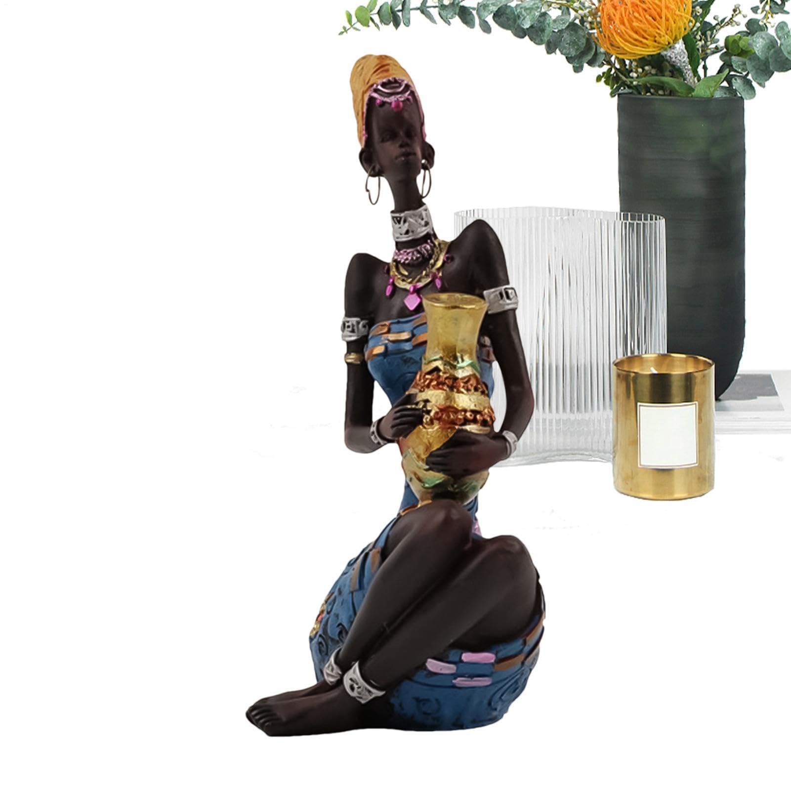 Figurines de femmes africaines en résine d'art sculptée à la main pour salon chic