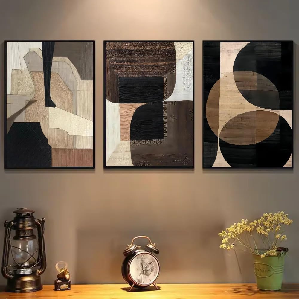 SOBMQ Pictures-Abstract Retro Black Geometry Color Block Poster Print Art Picture Wall Canvas Painting For Living Room Bedroom Home Decoration-40 * 60cm-3PCS (No Frame)
