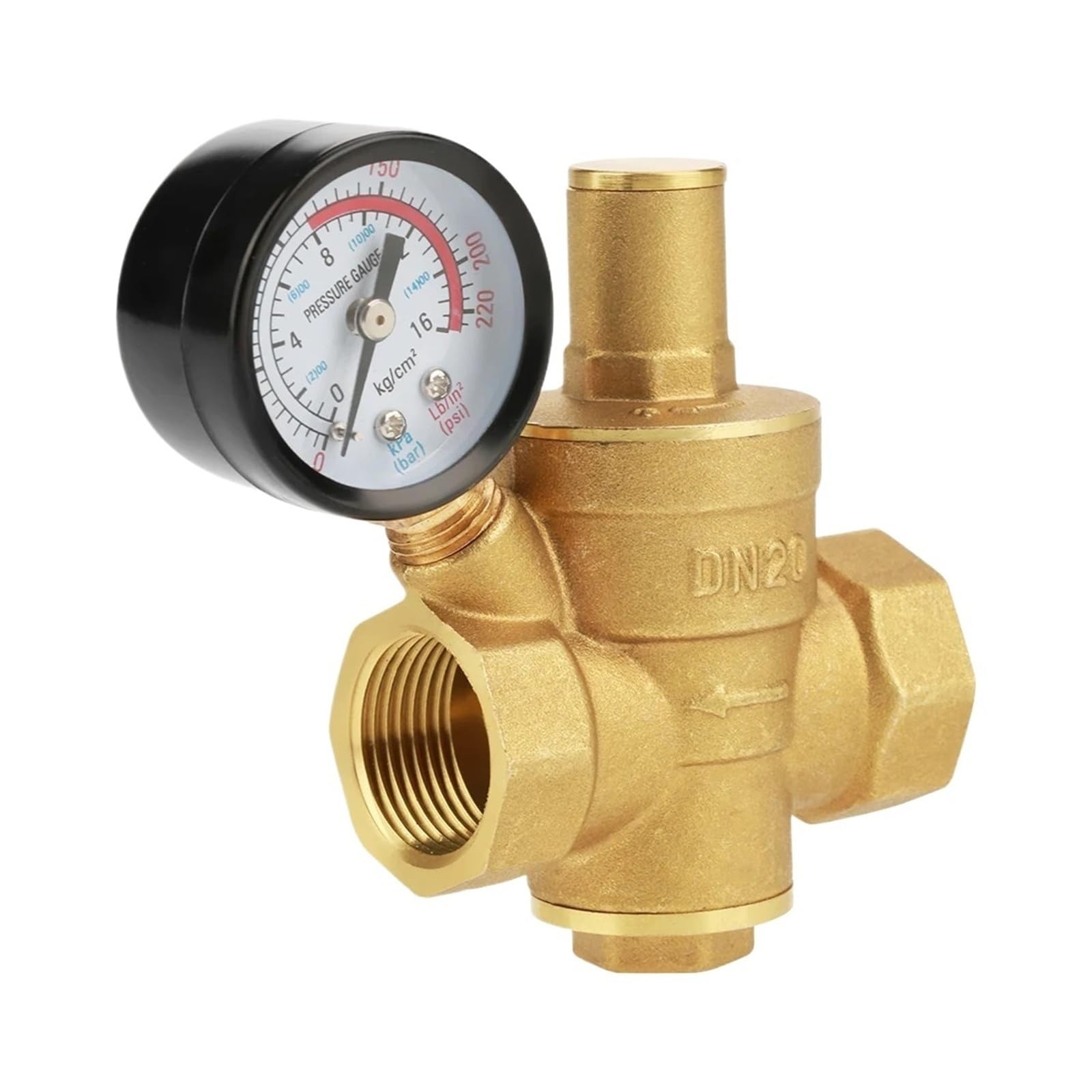 Water Pressure Regulator Brass Pressure Regulator DN20 Brass Adjustable Water Pressure Regulator Reducer with Gauge Meter