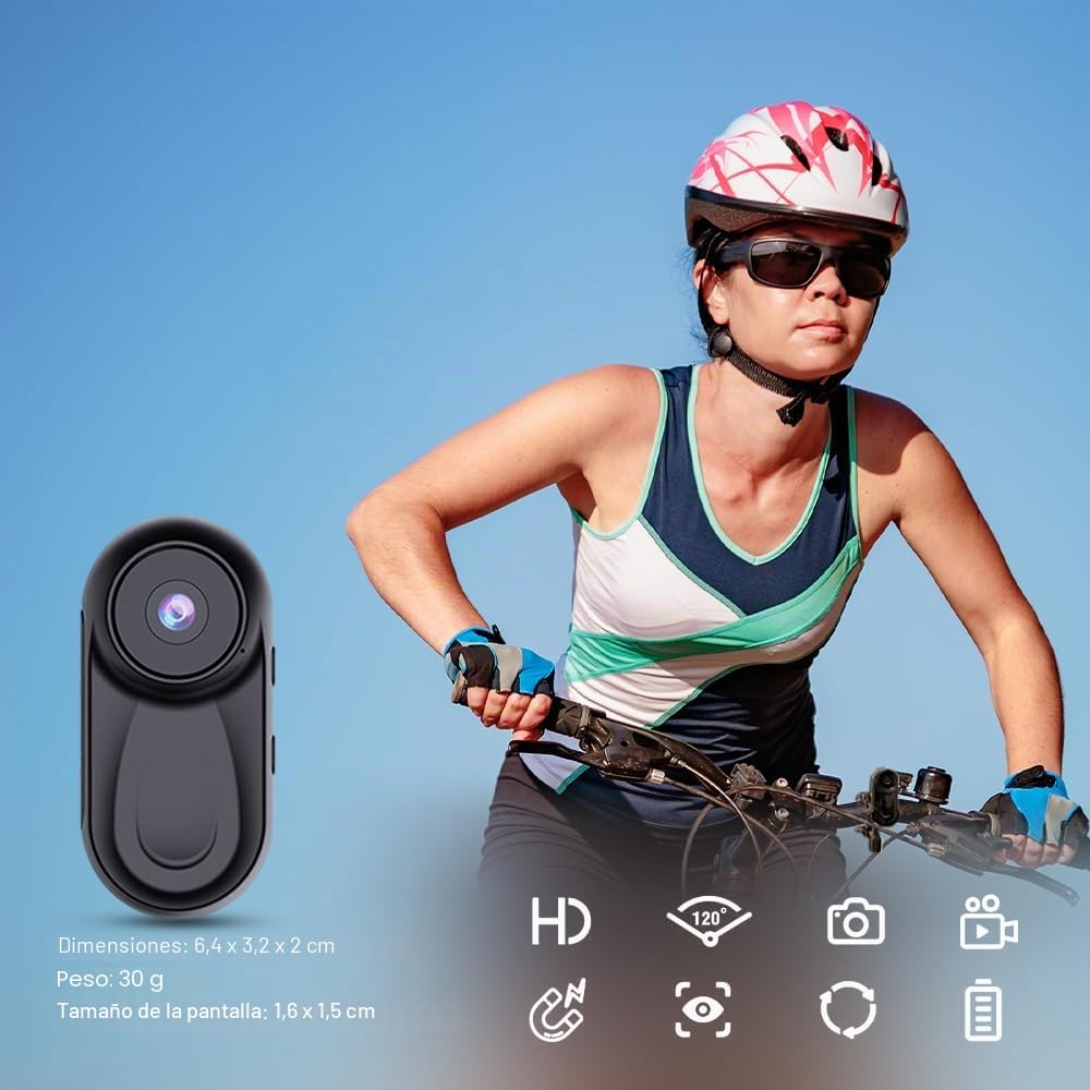 TKMARS Mini Cámara Deportiva 1080P HD, Cámara de Bolsillo Portátil con Lente Gran Angular de 120°, Micrófono Integrado, Grabadora de Video y Audio, Cámara de Vigilancia para Animales, Bicicleta, Viaje