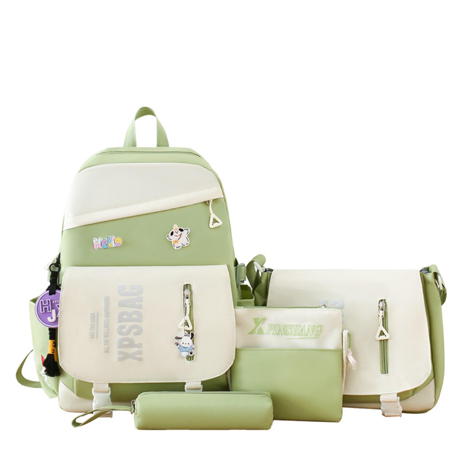 Kawaii - Juego de 4 mochilas para niñas con bonitos accesorios de oso, mochila escolar, bolsa de hombro, bolso, bolsa para bolígrafos y más suministros de regreso a clases para estudiantes