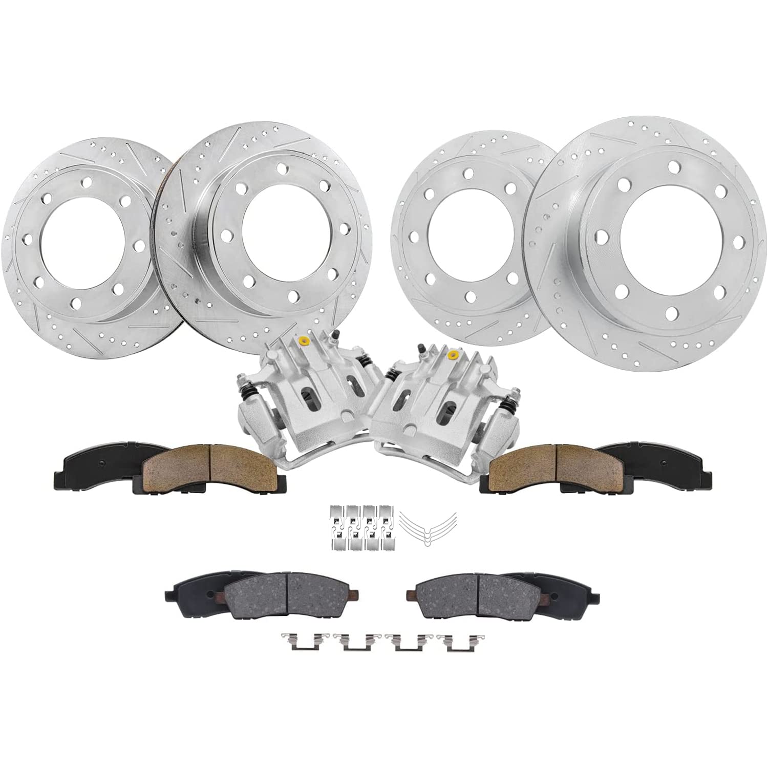 Detroit Axle - 4WD Brake Kit for Ford 00-05 Excursion, 00-04 F-250 | F-350 Super Duty, Drilled Brake Rotors Ceramic Brake Pads Rear Brake Calipers Replacement 13.03 inch Front &amp; 12.83 inch Rear
