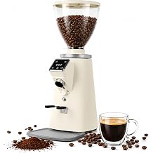 Timed Coffee Grinder with 64mm Stainless Steel Burrs - Single Dose, Double Dose, Manual Grind Button White
