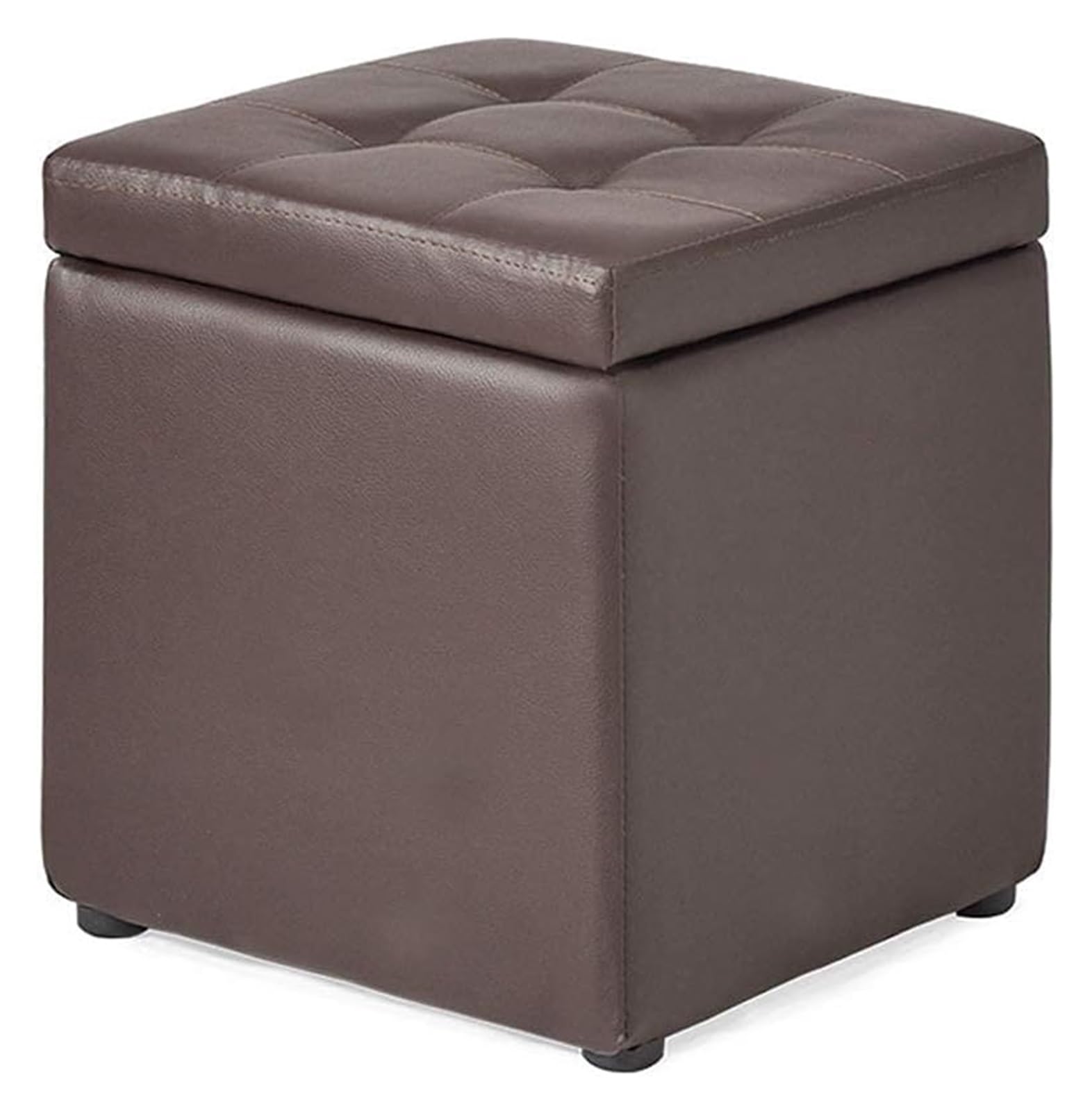 Pouf marron en similicuir de rangement idéal pour organiser les jouets dans le salon