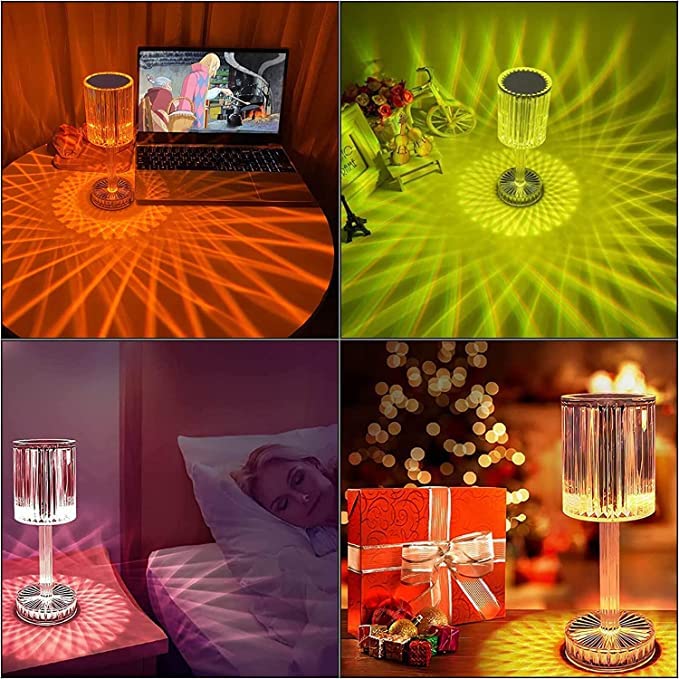 Image of Desidiya Crystal Lamp,16 Color Changing Rose Crystal Diamond Lamp,USB Rechargeable Touch Bedside Lamp Night Light with Remote Control, for Bedroom Living Room Party Dinner (Multicolor)