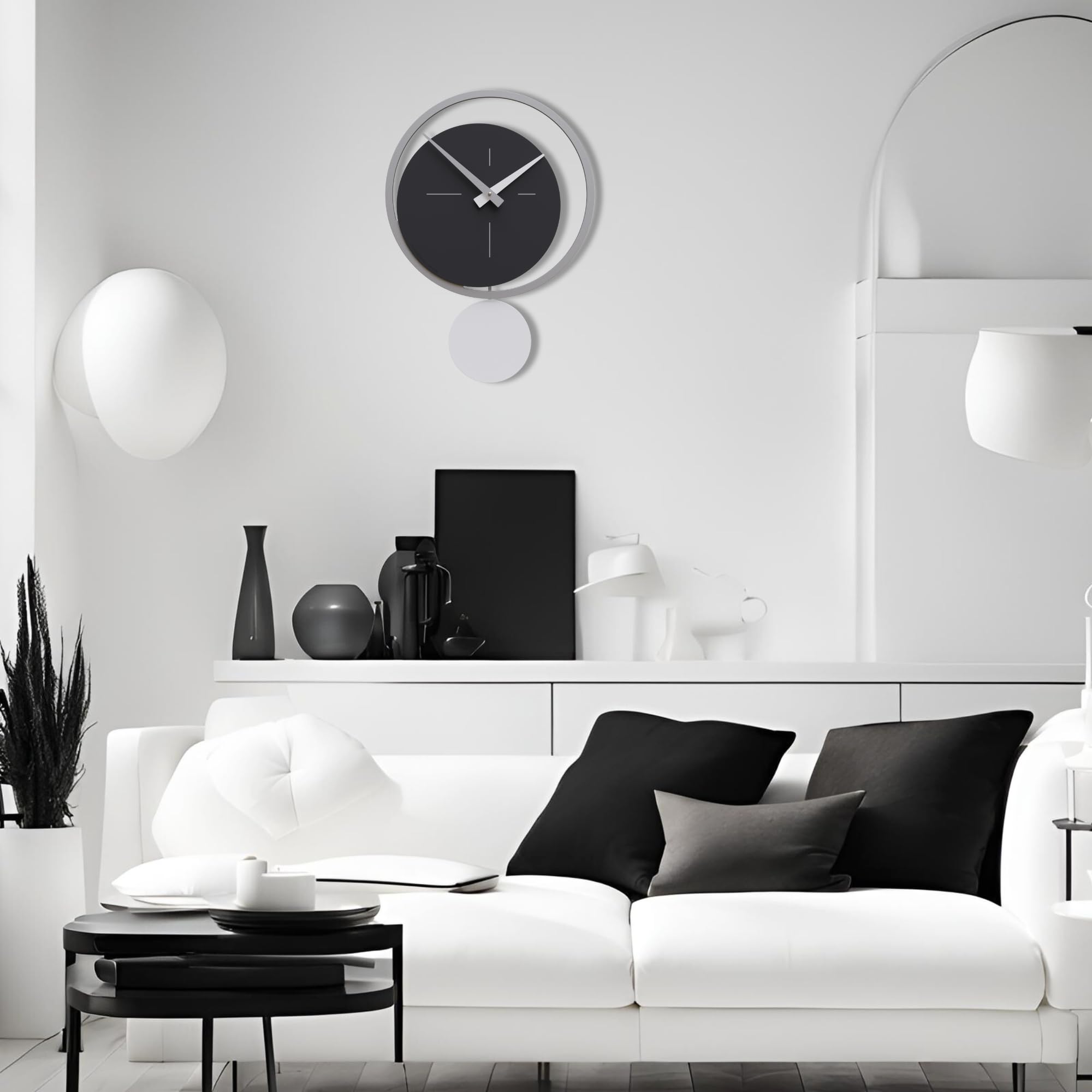 CalleaDesign Orologio a Pendolo Moderno da Parete Design Elegante e Contemporaneo 51x36 cm [Radica Grigia]