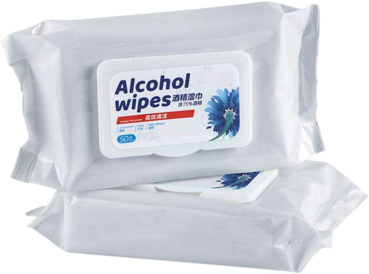 50 * 2Pack Hand Wipes, 75% Alcohol Hand Wipes Skin Cleaning for Home Office Travel, 100Pcs Total Soft Hand Wipes