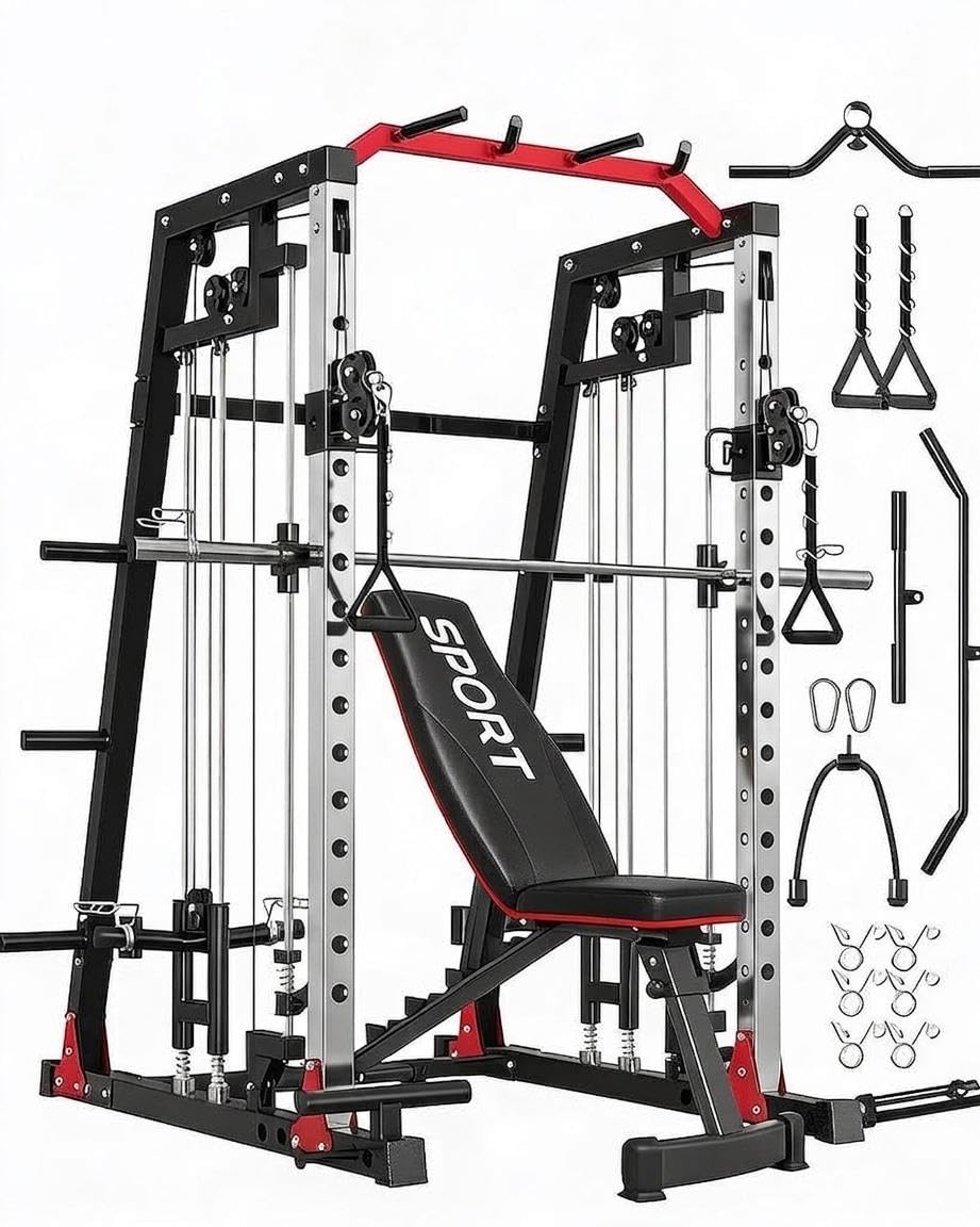 Photo 1 of ** JUST THE SEAT ** ** FACTORY SEALED ** Smith Machines Home Gym with Bench, Squat Rack with Weight Bar, Dual LAT Pull-Down Systems & Cable Crossover Machine for Full-Body Workouts Training, Red & Black