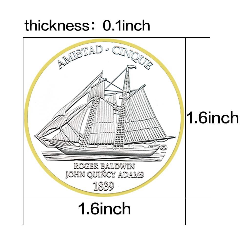 1839 AMISTAD Cinque Sailing Challenge Coin Roger Baldwin Metalowy pamiątkowy medal kolekcja