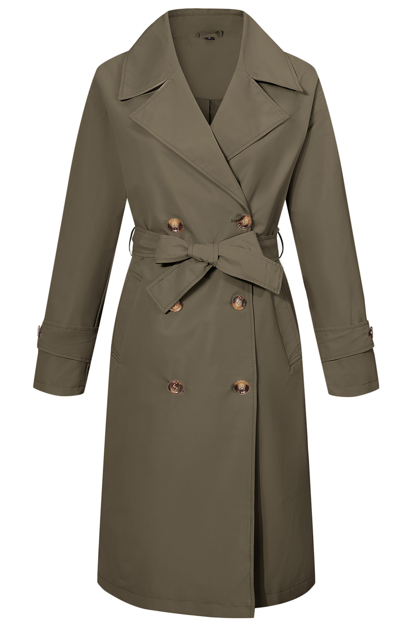 RISISSIDA Women Double-Breasted Trench Coat Water Resistant Casual and Business Overcoat Knee-Length Loose Fit Removable Belt