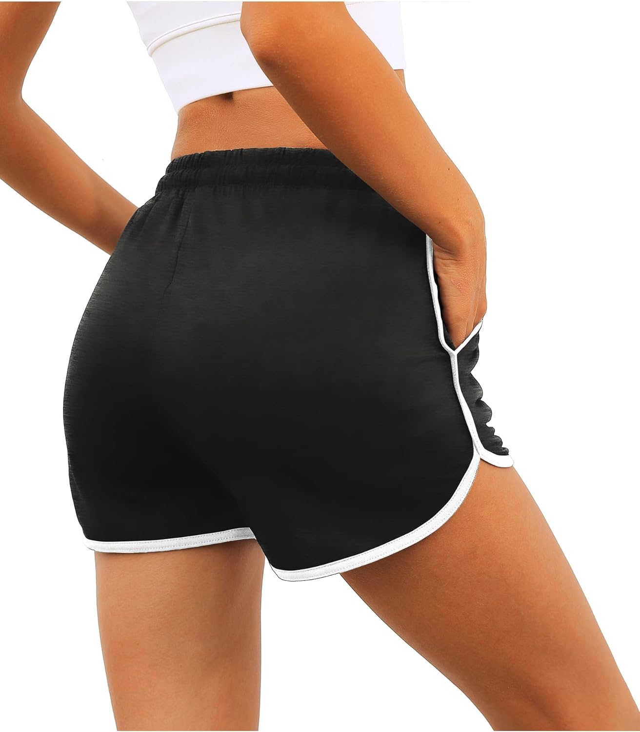 Aloodor Womens Athletic Shorts Running Dolphin Shorts with Pockets and Drawstring - Image 4
