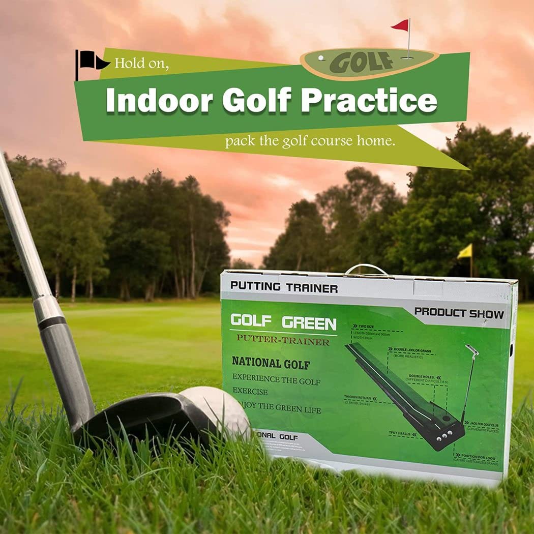 Putting Green - Alfombrilla de golf portátil con retorno automático de bolas, para interiores y exteriores, con 6 bolas adicionales, perfecta para práctica en casa y oficina