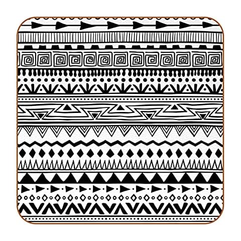 Square Coasters for Drinks Bohemia Boho White Black Print Leather Mugs Mat for Wood Glass Furniture Coffee Tabletop Protect,Set of 6 Cover