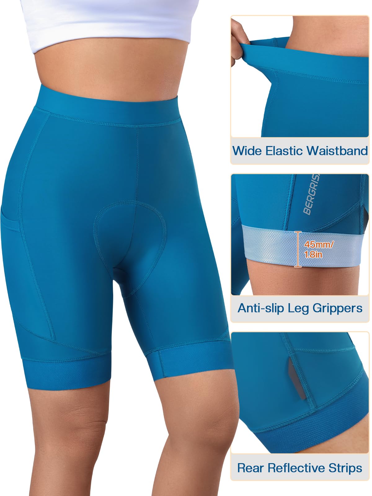 BERGRISAR Pantaloncini da ciclismo da donna imbottiti 4D con 3 tasche