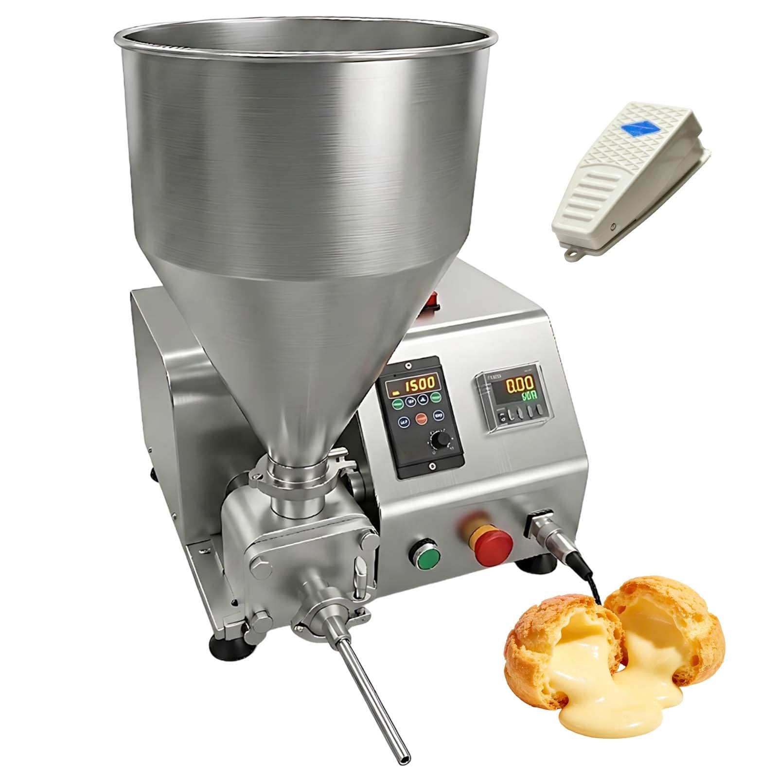 Appareil à Churros Électrique 20L avec Pédale de Commande, Remplisseuse Automatique de Confiture et Crème en Inox, Doseur Quantitatif pour Pâtisserie et Café
