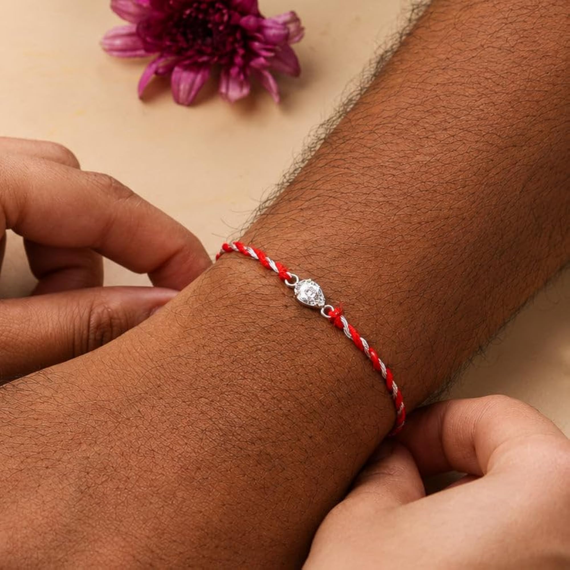 925 Sterling Silver Pear Cut CZ Rakhi for Brother, Handcrafted