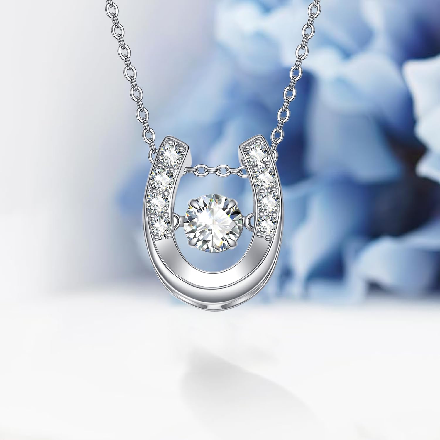 Horseshoe Pendant Necklace Sterling Silver Lab Created Moissanite Diamond Gifts for Her Women Wife Mom - Image 5