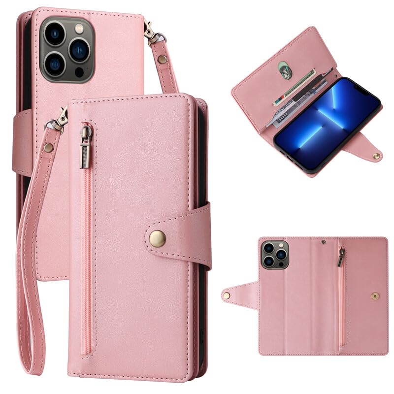 Étui iPhone 16 Plus rose pour ranger vos cartes et protéger l'écran des rayures