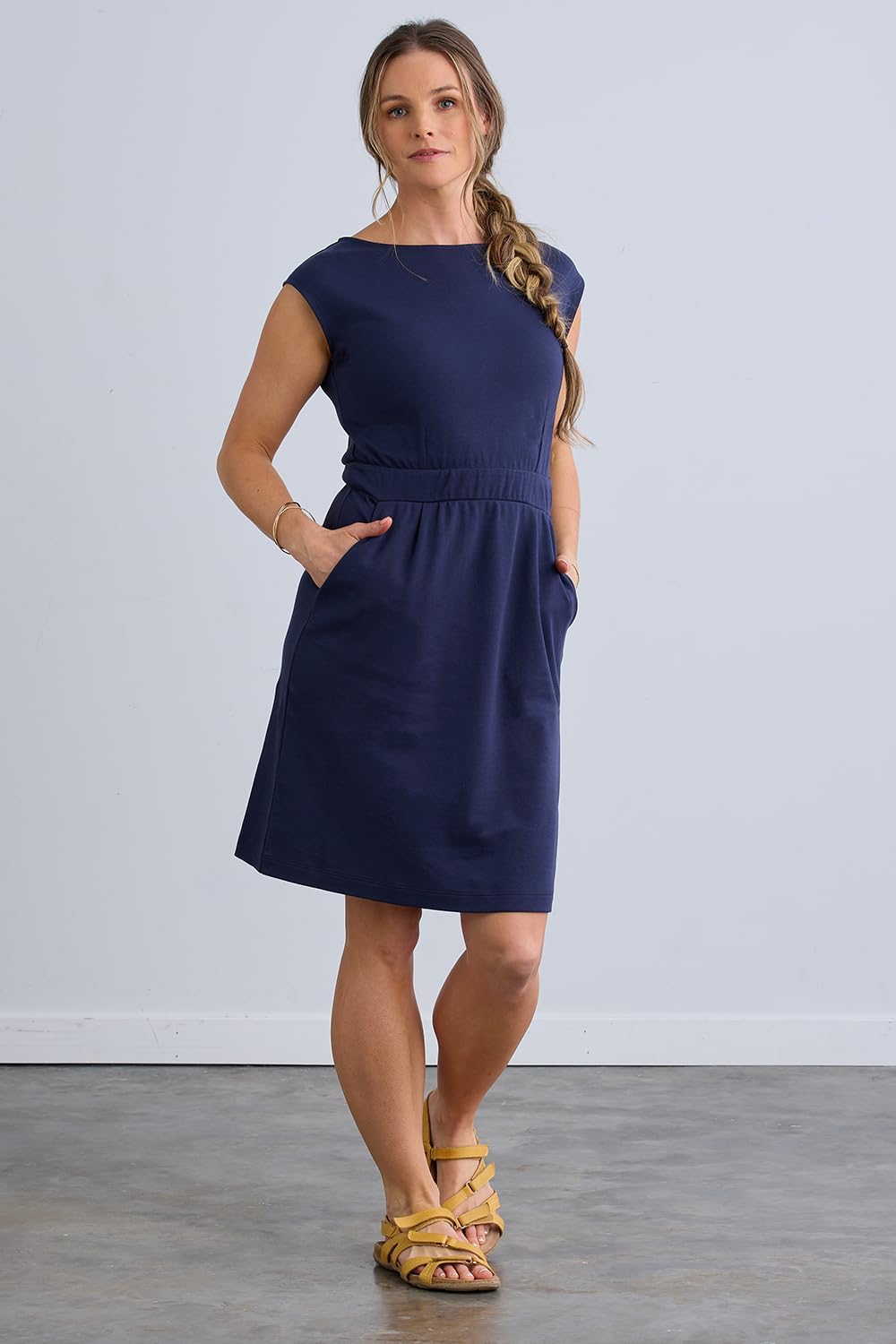 Fair Indigo Women's Organic 100% Cotton Cap Sleeve Pocket Dress - Image 3