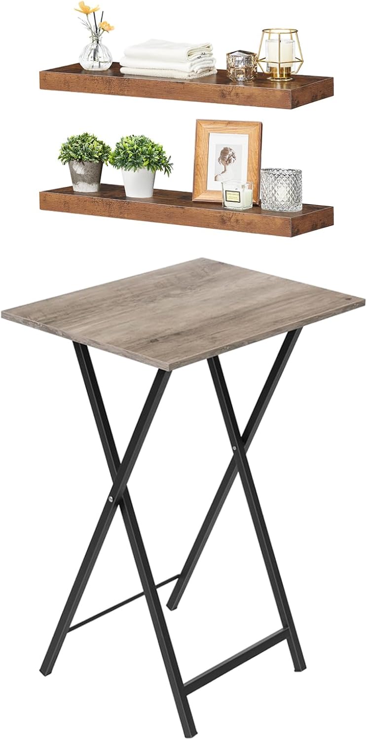 HOOBRO Folding TV Table and 23.6 Inch Floating Shelves, Stable Snack Table for Small Space, Wall Shelf Set of 2, BG15BZ01-BF60BJ01