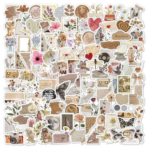 120Pcs Vintage Aesthetic Stickers for Adults, Verseyi Waterproof Scrapbook Journal Daily Planner Diary Notebook Handbook Stickers, Scrapbooking Supplies for DIY Paper Crafts Vinyl Sticker Bulk