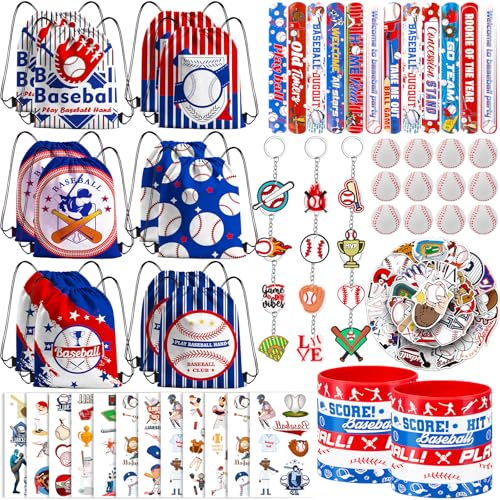 Image of SZCECHRE 134 Pcs Baseball Party Favors, Baseball Themed Birthday Party Supplies Goodie Bag Stuffers with Bags,Rubber & Slap Bracelets, Stress Balls , Keychains, Stickers& Tattoos, Team Gifts Bulk
