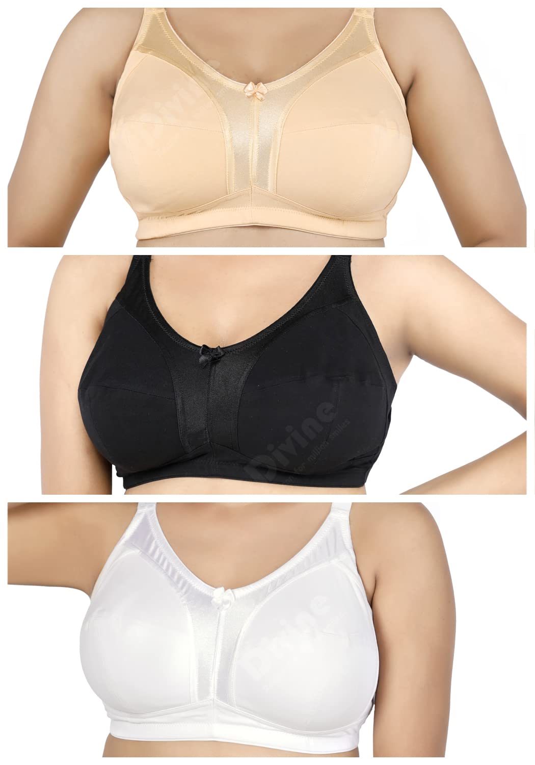 D DIVINE Reason for million smilesWomen's Soft Combed Cotton Non-Padded Non-Wired High Support Full Figure Bra Combo Pack of 3