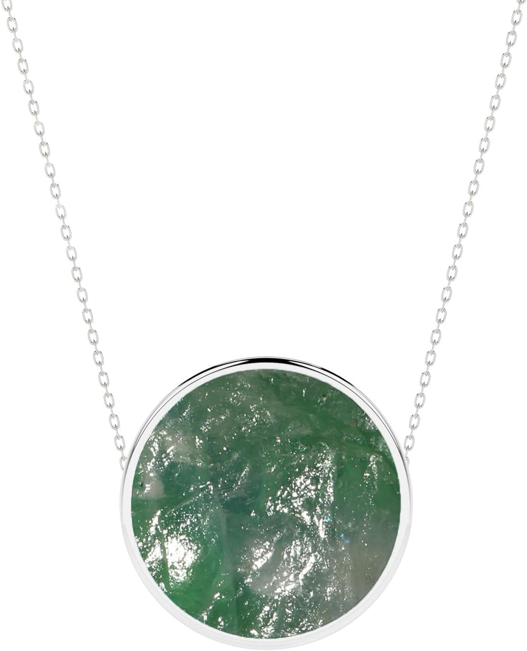 Natural Green Moonstone Slider Pendant Necklace for Women in Sterling Silver, June Birthstone Jewelry Gifts for Her Birthday, Christmas, Anniversary, Graduation