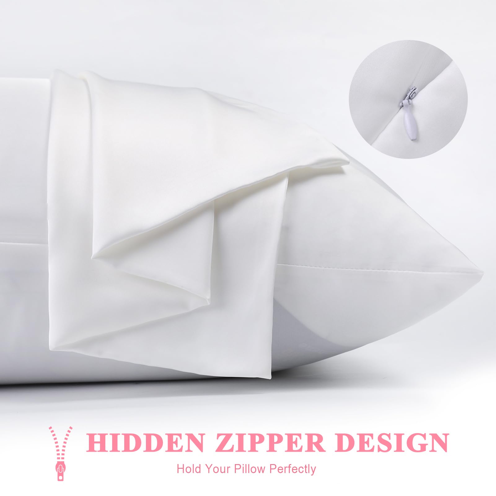 100% Silk Pillowcase 2 Pack for Hair and Skin, Both Sides 23 Momme Grade 6A+ Mulberry Silk Pillowcases with Hidden Zipper, Soft&Smooth Cooling Pillow Cases (White, King 20×36)