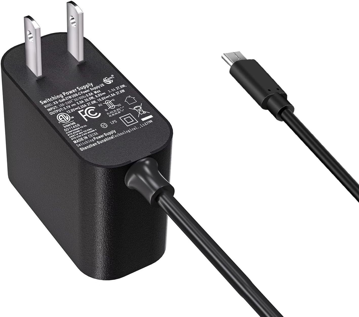 iUniker 27W PD USB-C Power Supply for Raspberry Pi 5, GaN PD 5.1v 5A, 9v 3A, 12v 2.25A, 15v 1.8A Pi 5 Power Supply (ETL Listed)