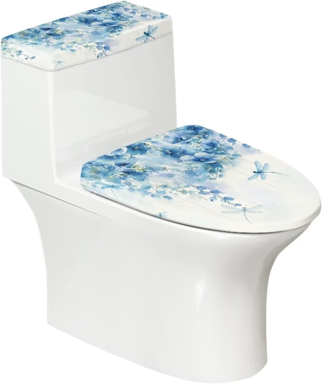 Floral Dragonfly Toilet Tank Lid Cover and Toilet Seat Lid Cover with Elastic Bottom Stylish Thick Toilets Covers 2 Pieces Set Universal Fit Toilets Top Covers Home Indoor Decoration