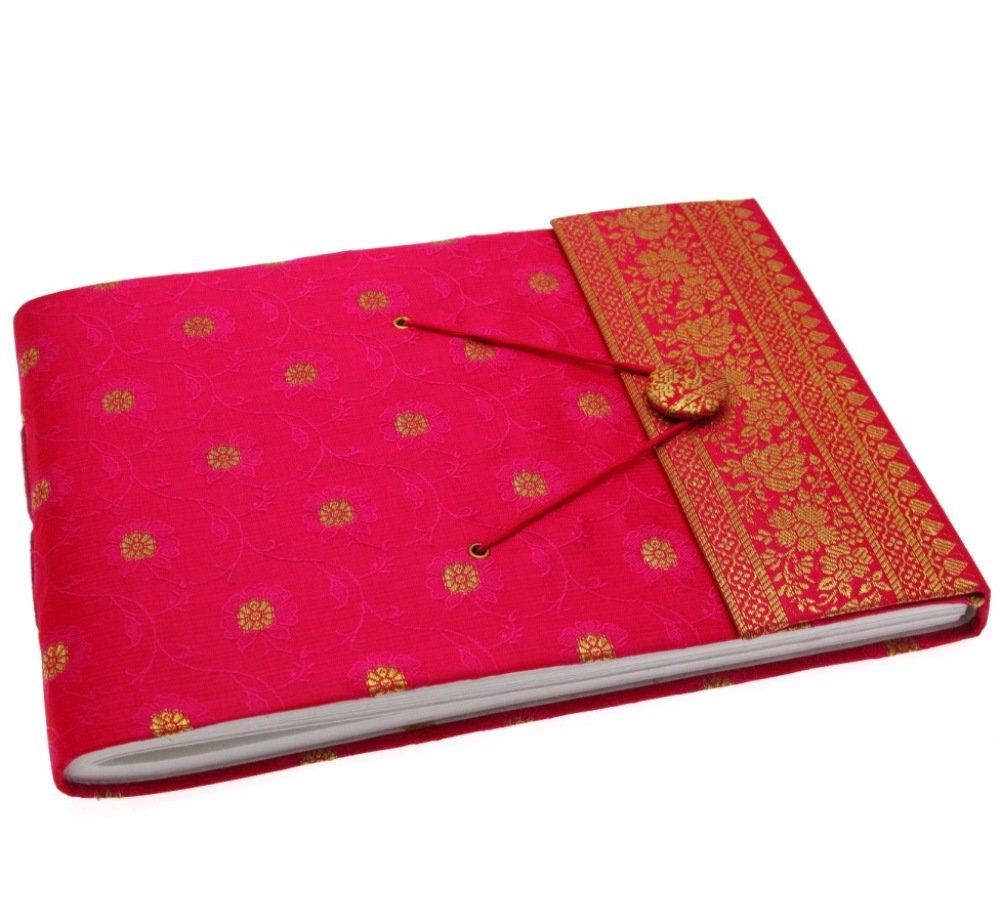 Paper High Cerise Sari Fabric Cover Photo Album Medium | | 30 Pages To Fit 120 6X4 Or 60 7X5 Photos | Fair Trade & Handmade | Scrapbooking And Crafting Picture Album